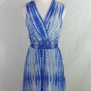 TIE DYE BLUE WHITE SLEEVELESS DRESS  M